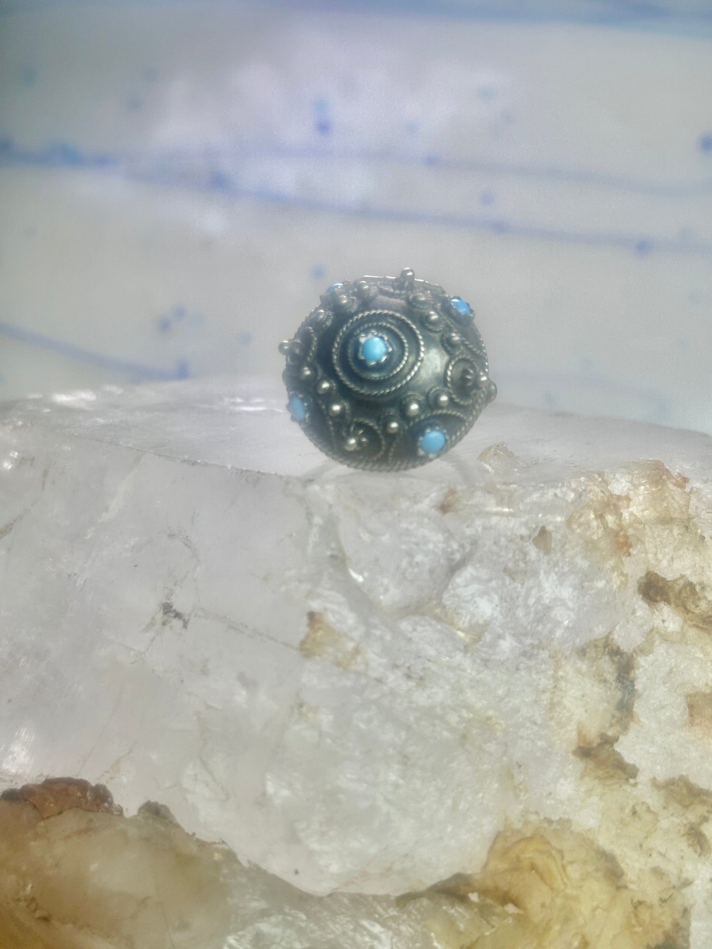 Vintage old Poison ring boho turquoise band size 6 800 silver women