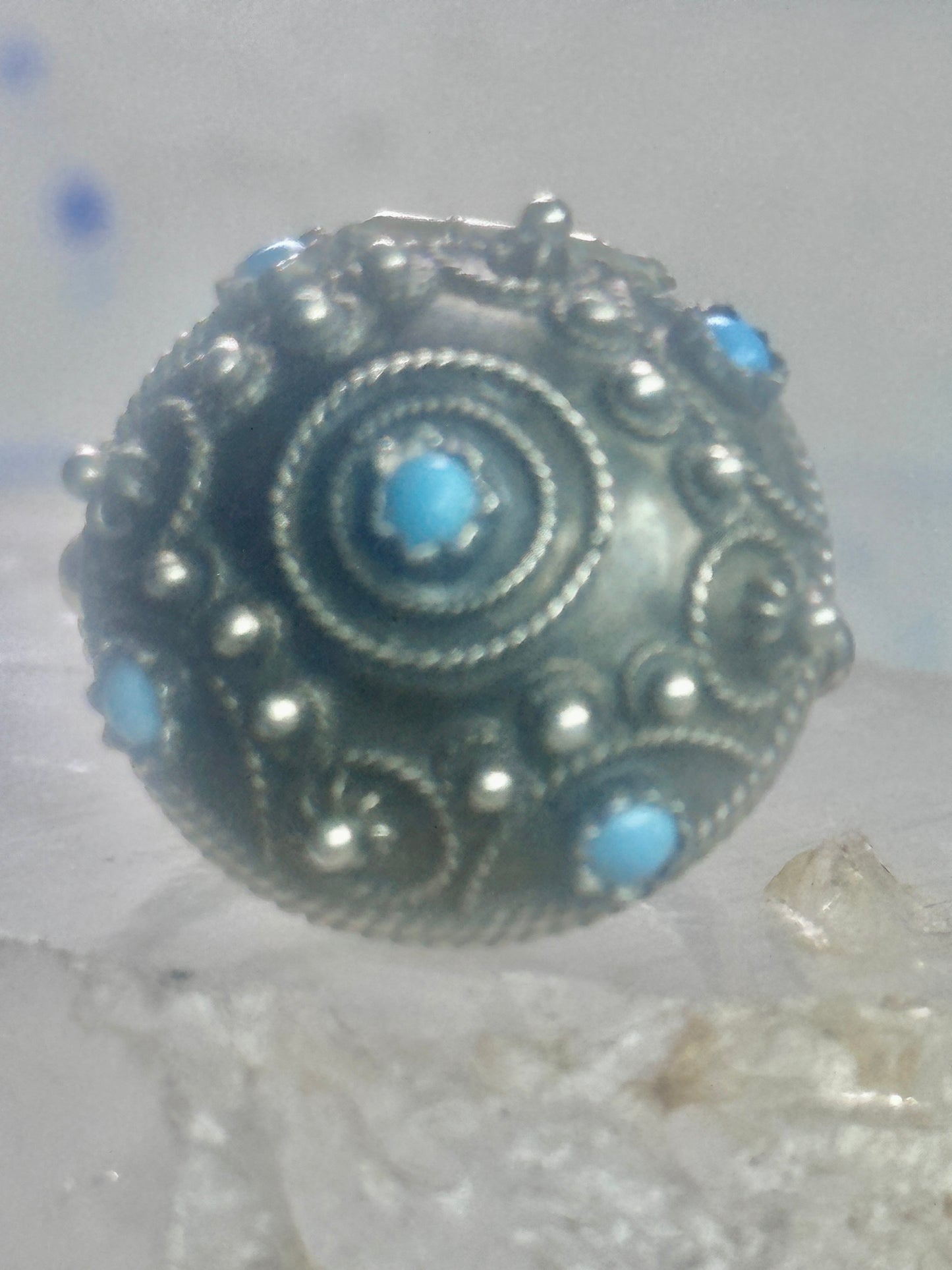 Vintage old Poison ring boho turquoise band size 6 800 silver women
