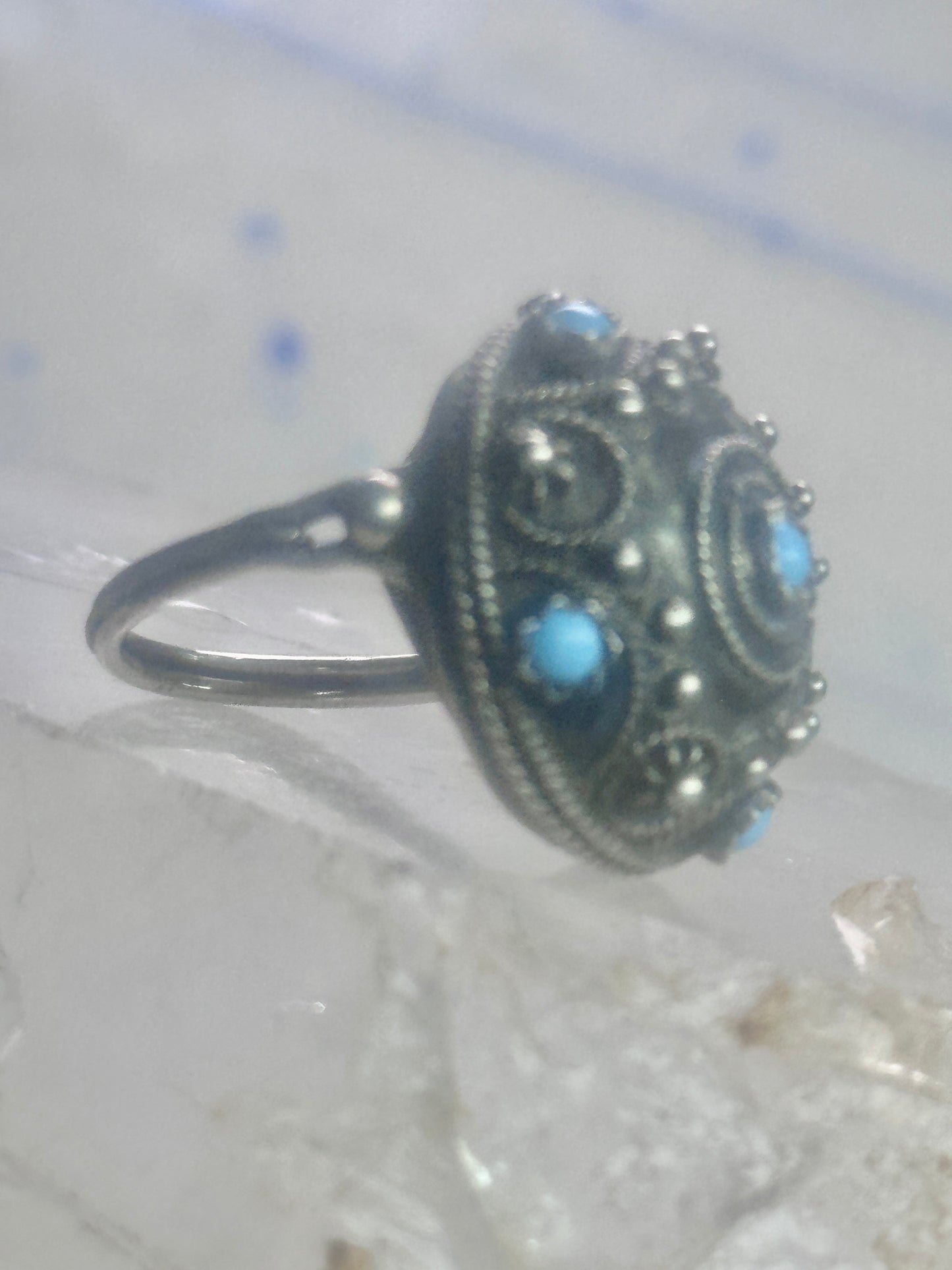 Vintage old Poison ring boho turquoise band size 6 800 silver women