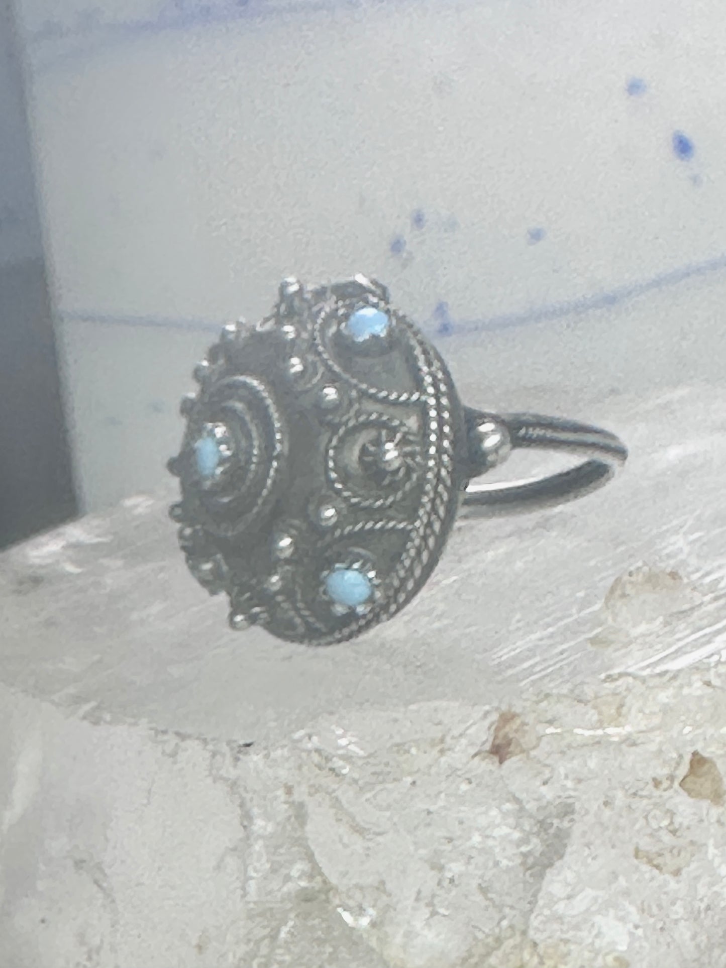 Vintage old Poison ring boho turquoise band size 6 800 silver women