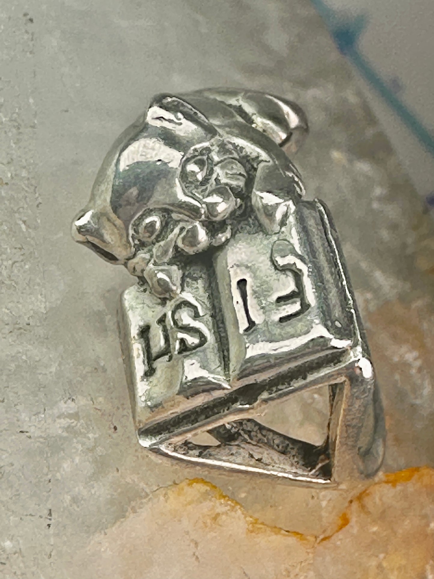 Cat ring reading Fish Book pinky band sterling silver size 4.75 sterling silver