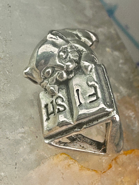 Cat ring reading Fish Book pinky band sterling silver size 4.75 sterling silver