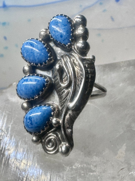 Southwest ring long feathers swirls 4 teardrop blue stones size 6 sterling silver women