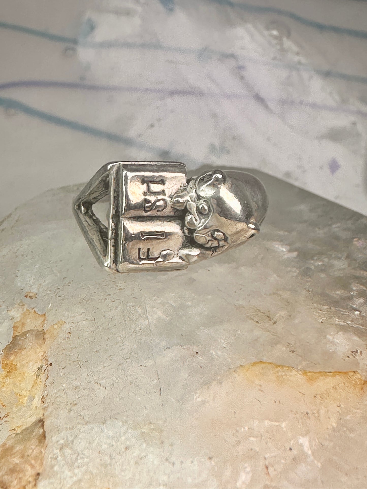 Cat ring reading Fish Book pinky band sterling silver size 4.75 sterling silver