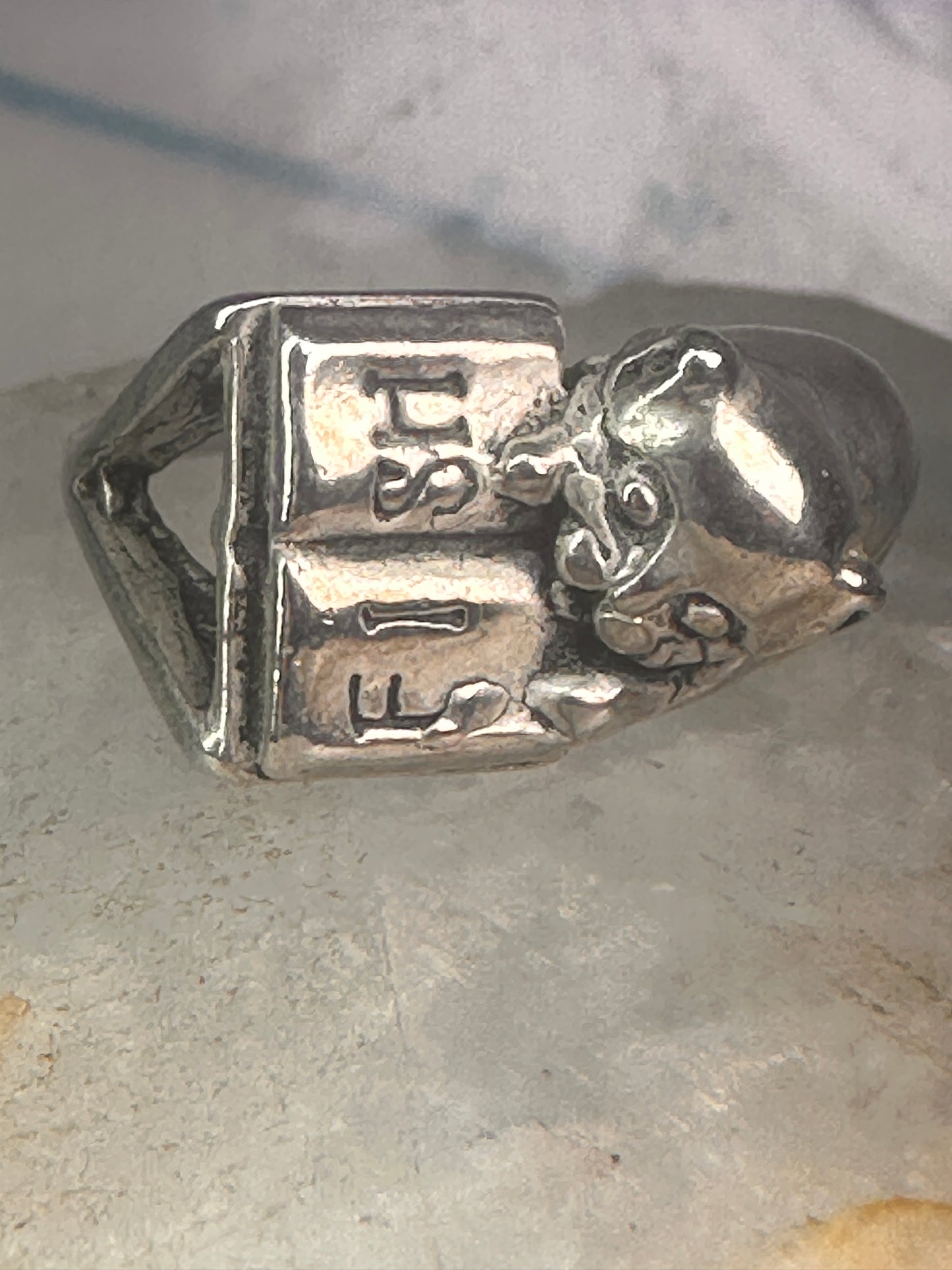 Cat ring reading Fish Book pinky band sterling silver size 4.75 sterling silver