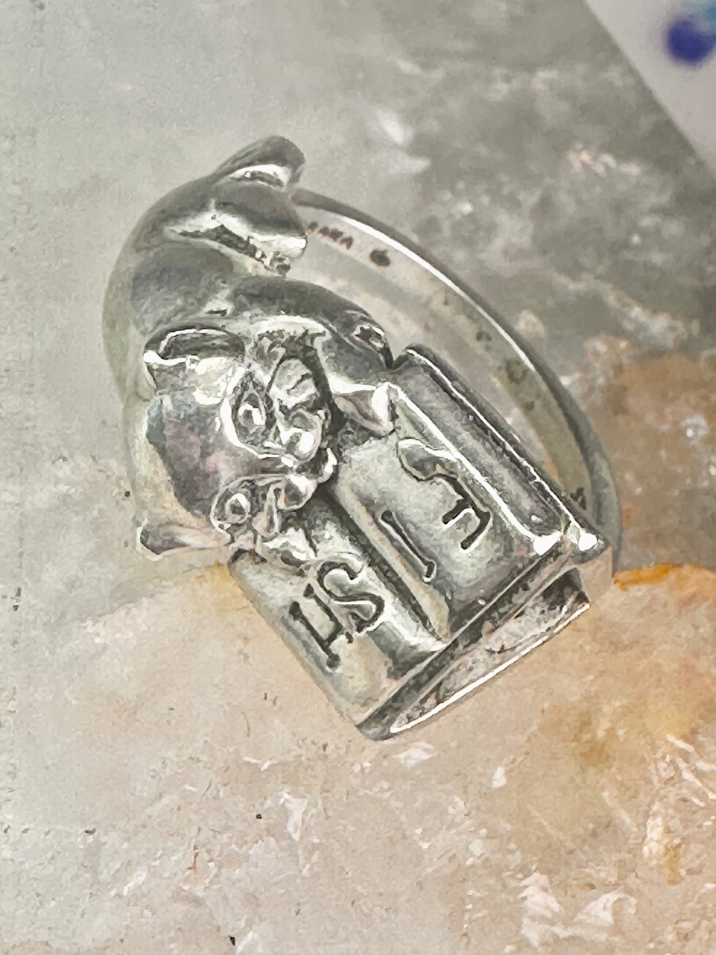 Cat ring reading Fish Book pinky band sterling silver size 4.75 sterling silver