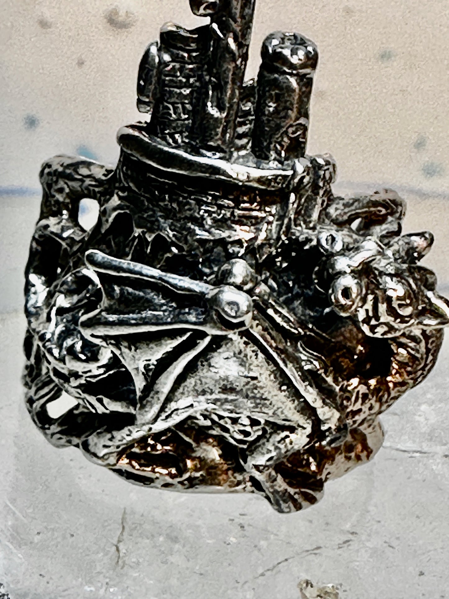Castle ring dragon Medieval Renaissance band size 8.75 sterling silver women