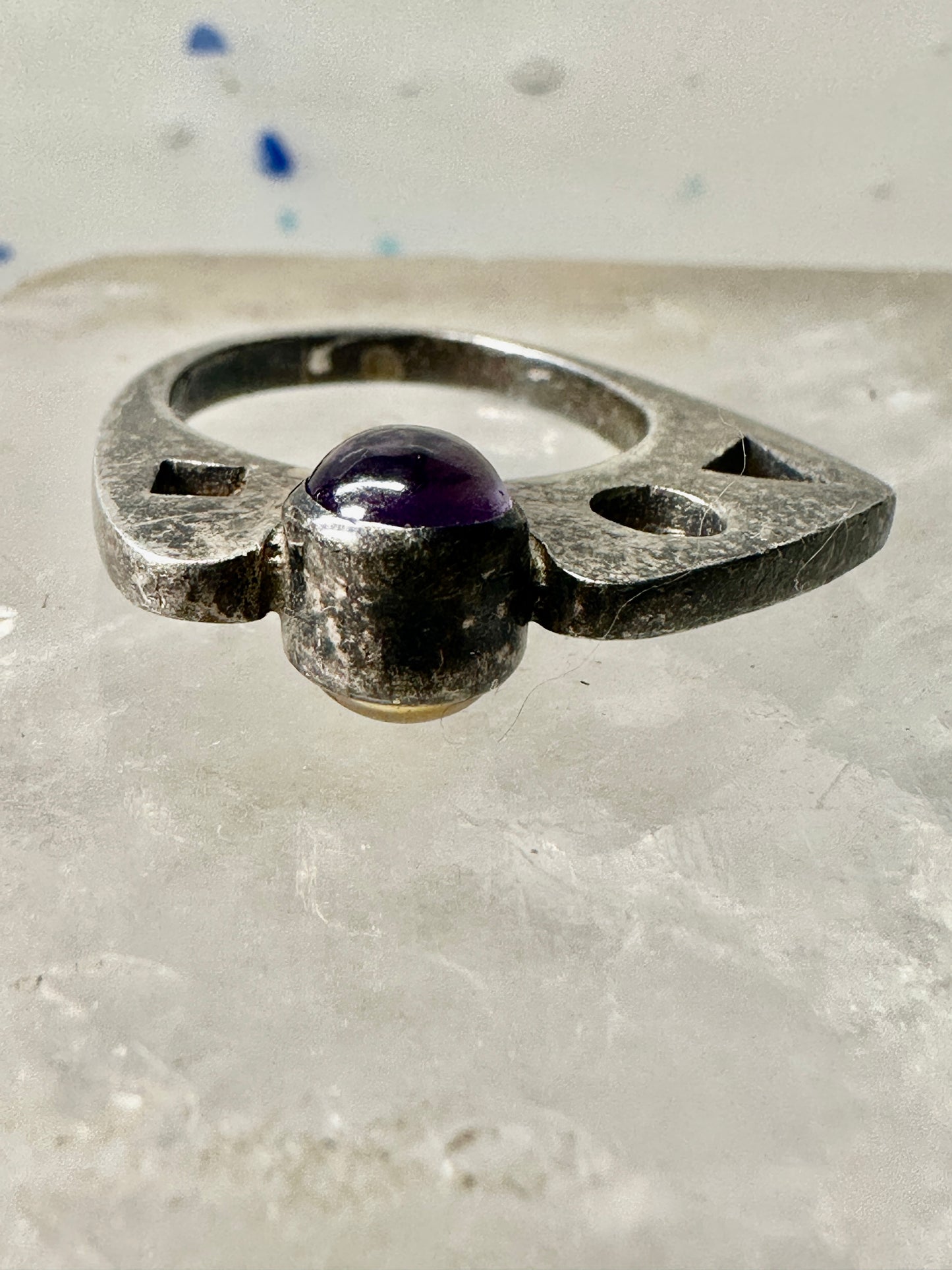 Reversible ring amethyst citrine modern abstract steampunk band size 5.50 sterling silver women girls