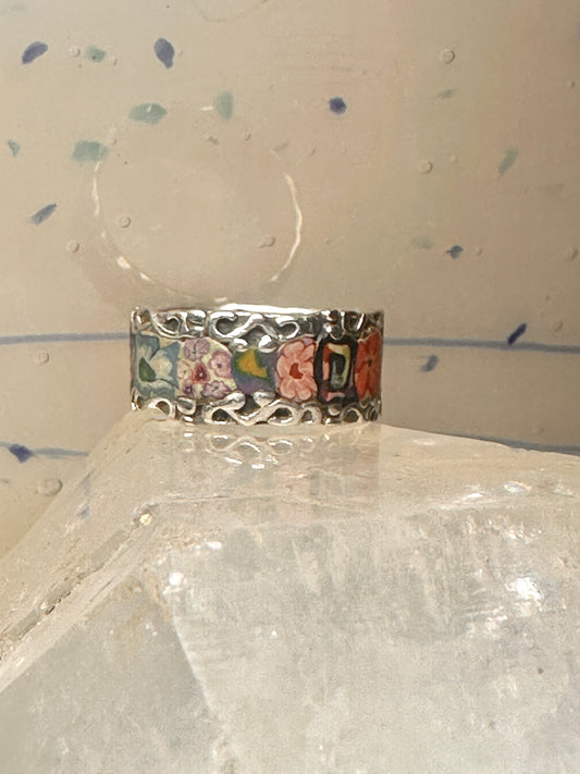 Floral ring flower leaf band size 7.50 sterling silver women girls