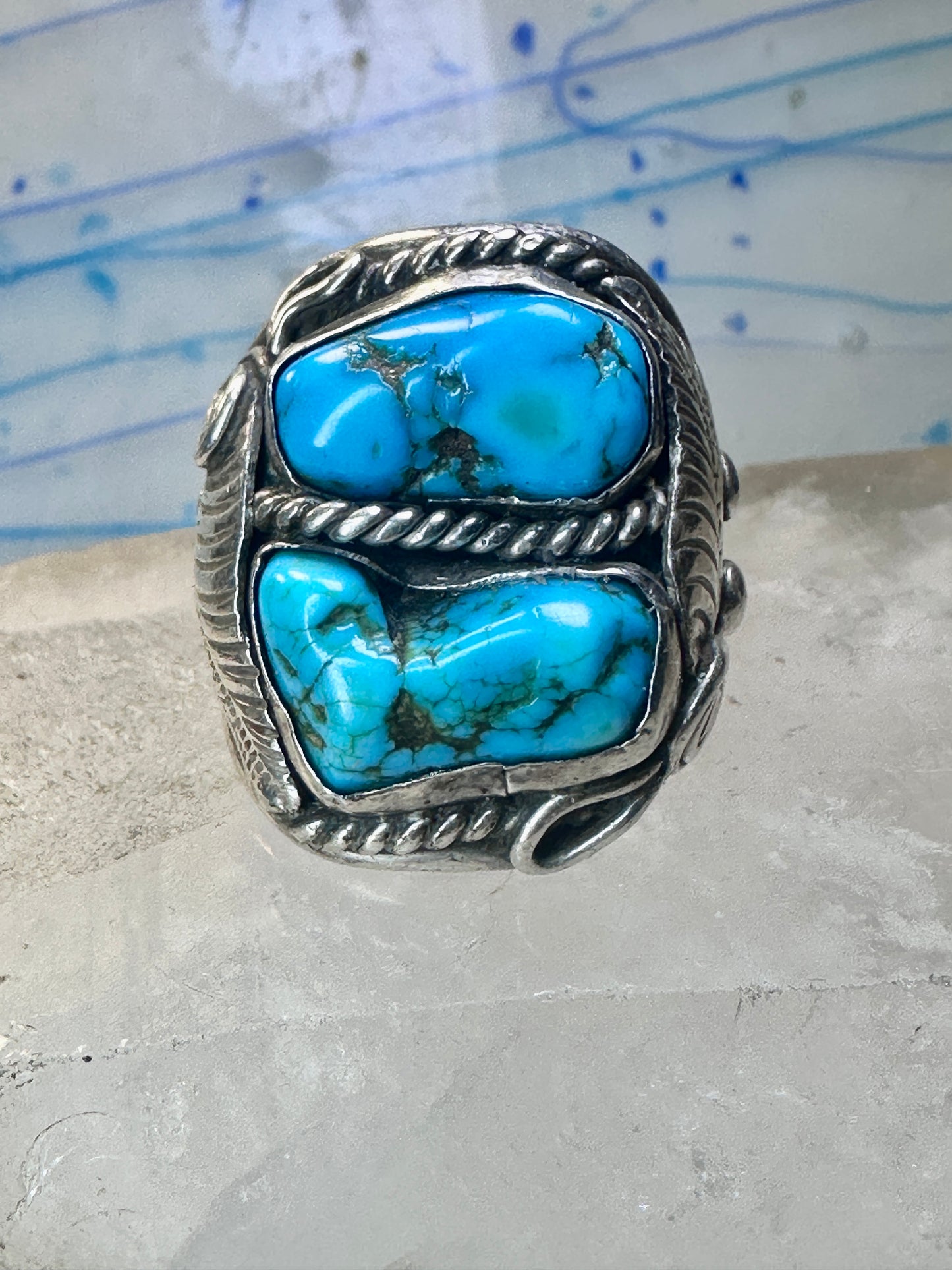 Navajo ring turquoise band leaves size 12 sterling silver women men