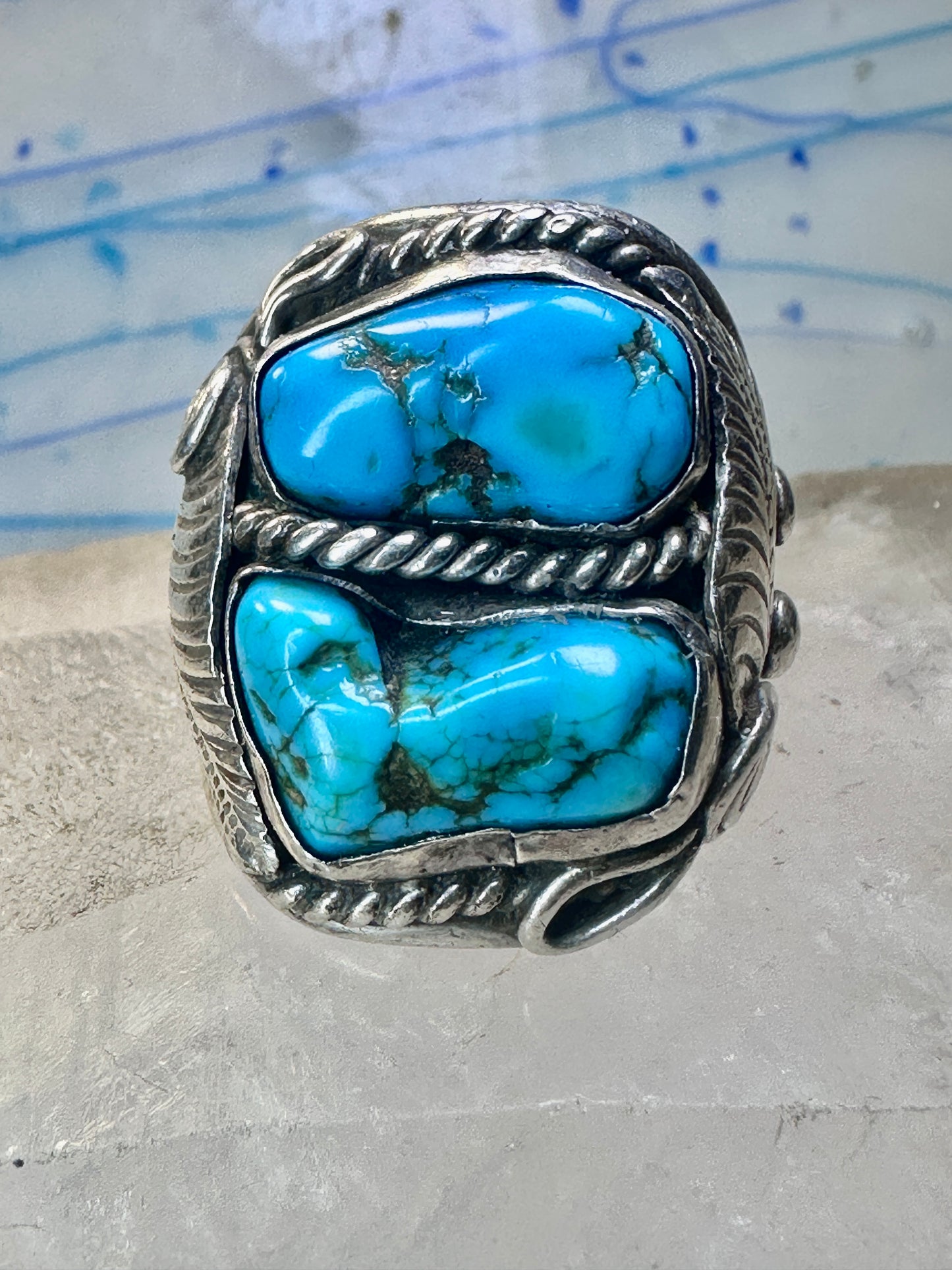 Navajo ring turquoise band leaves size 12 sterling silver women men