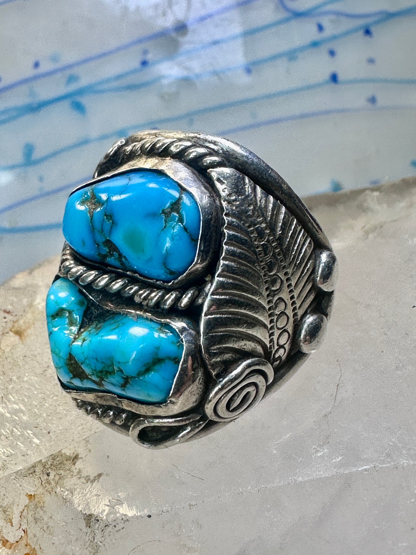 Navajo ring turquoise band leaves size 12 sterling silver women men