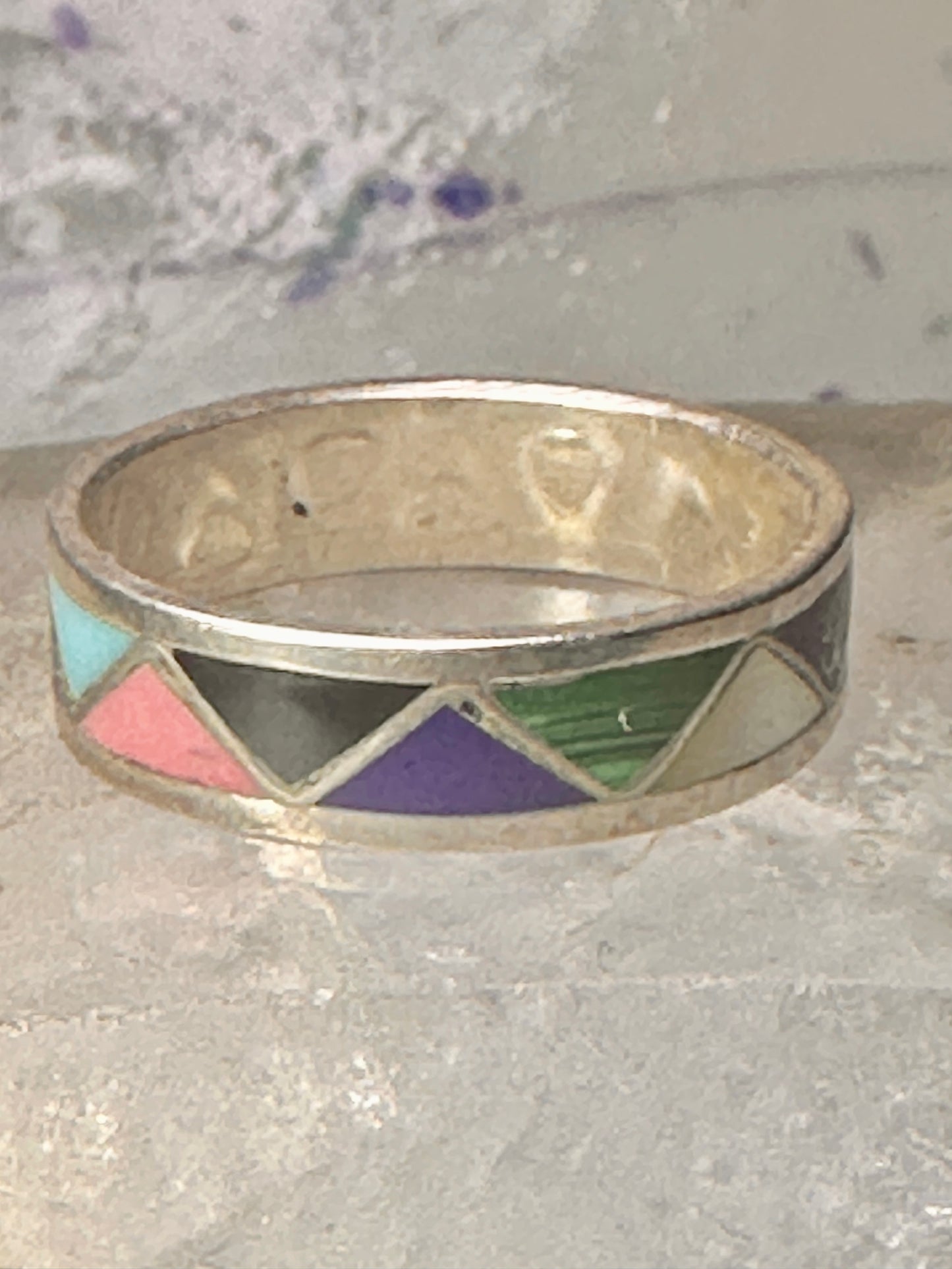 Zuni wedding ring turquoise malachite coral MOP size 12.75 sterling silver men