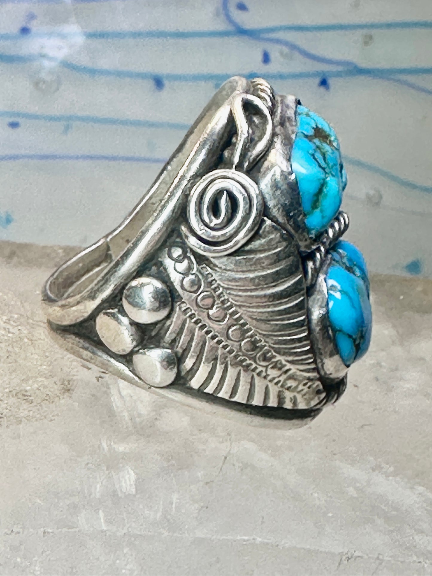 Navajo ring turquoise band leaves size 12 sterling silver women men