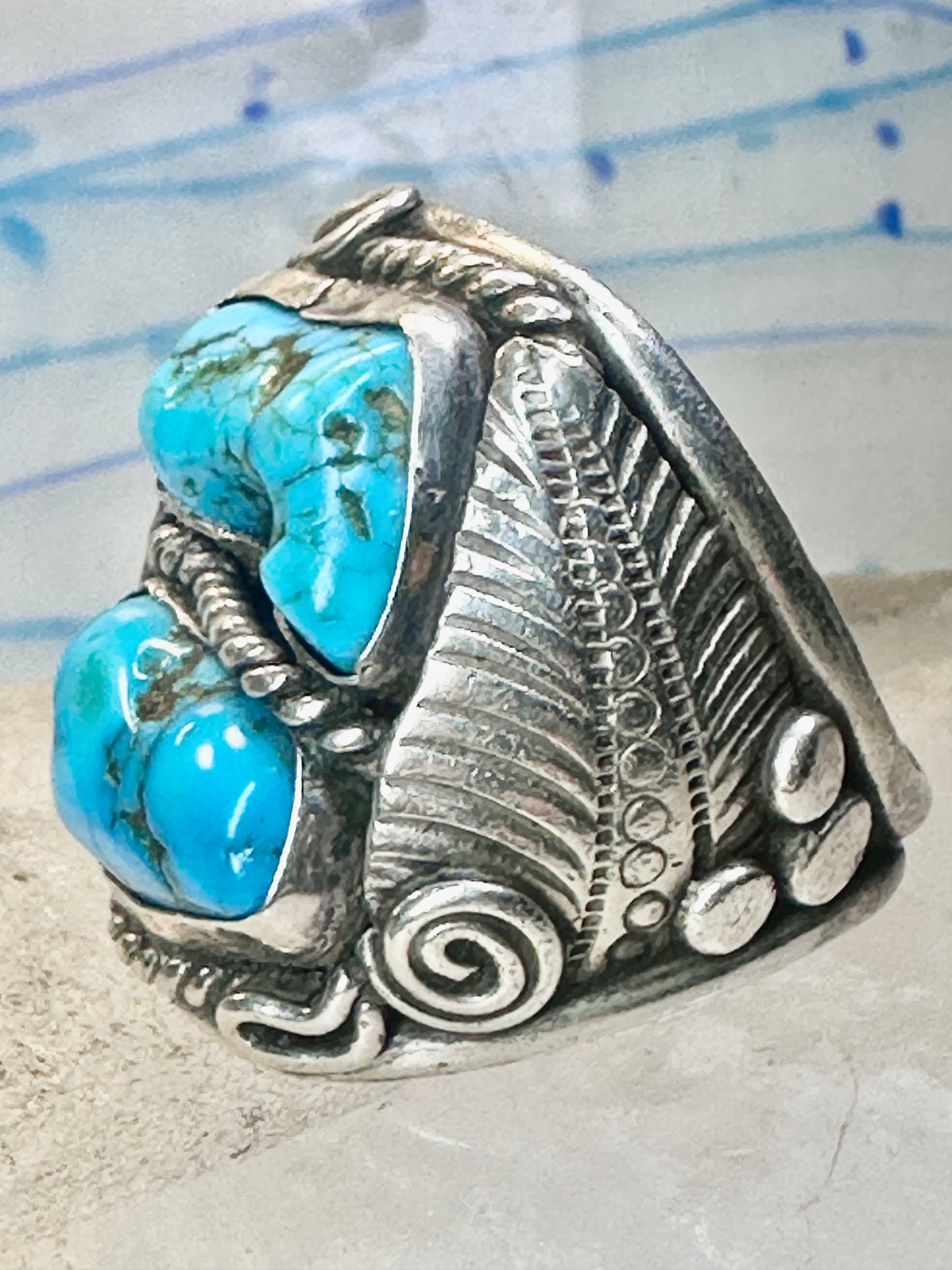 Navajo ring turquoise band leaves size 12 sterling silver women men