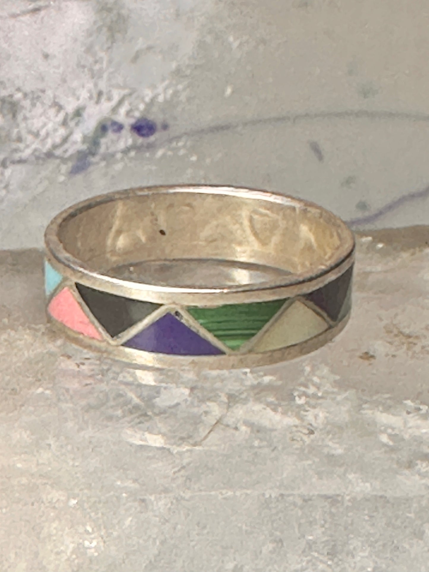 Zuni wedding ring turquoise malachite coral MOP size 12.75 sterling silver men