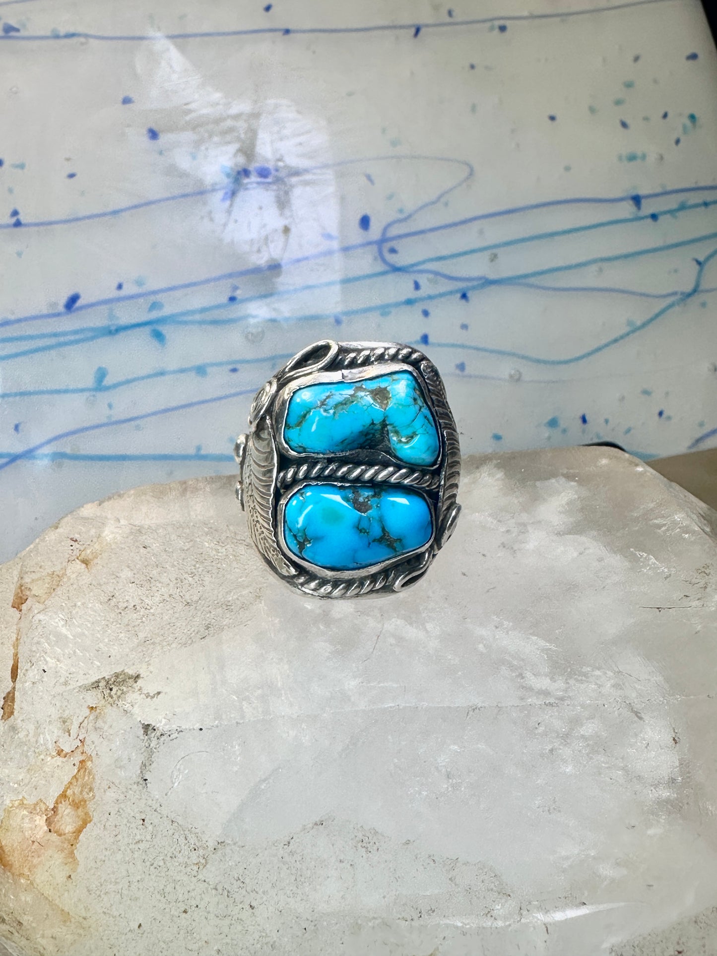 Navajo ring turquoise band leaves size 12 sterling silver women men