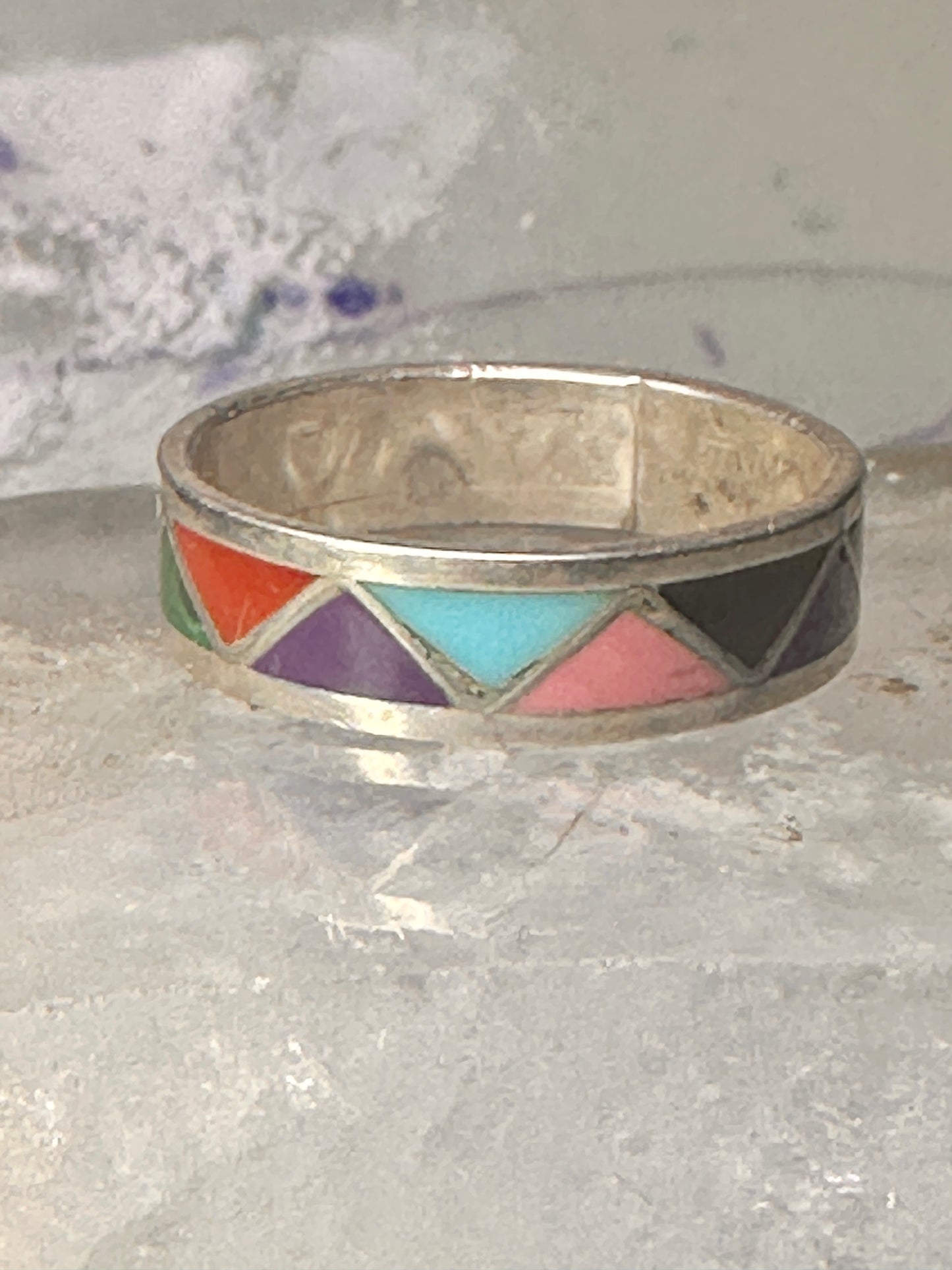 Zuni wedding ring turquoise malachite coral MOP size 12.75 sterling silver men