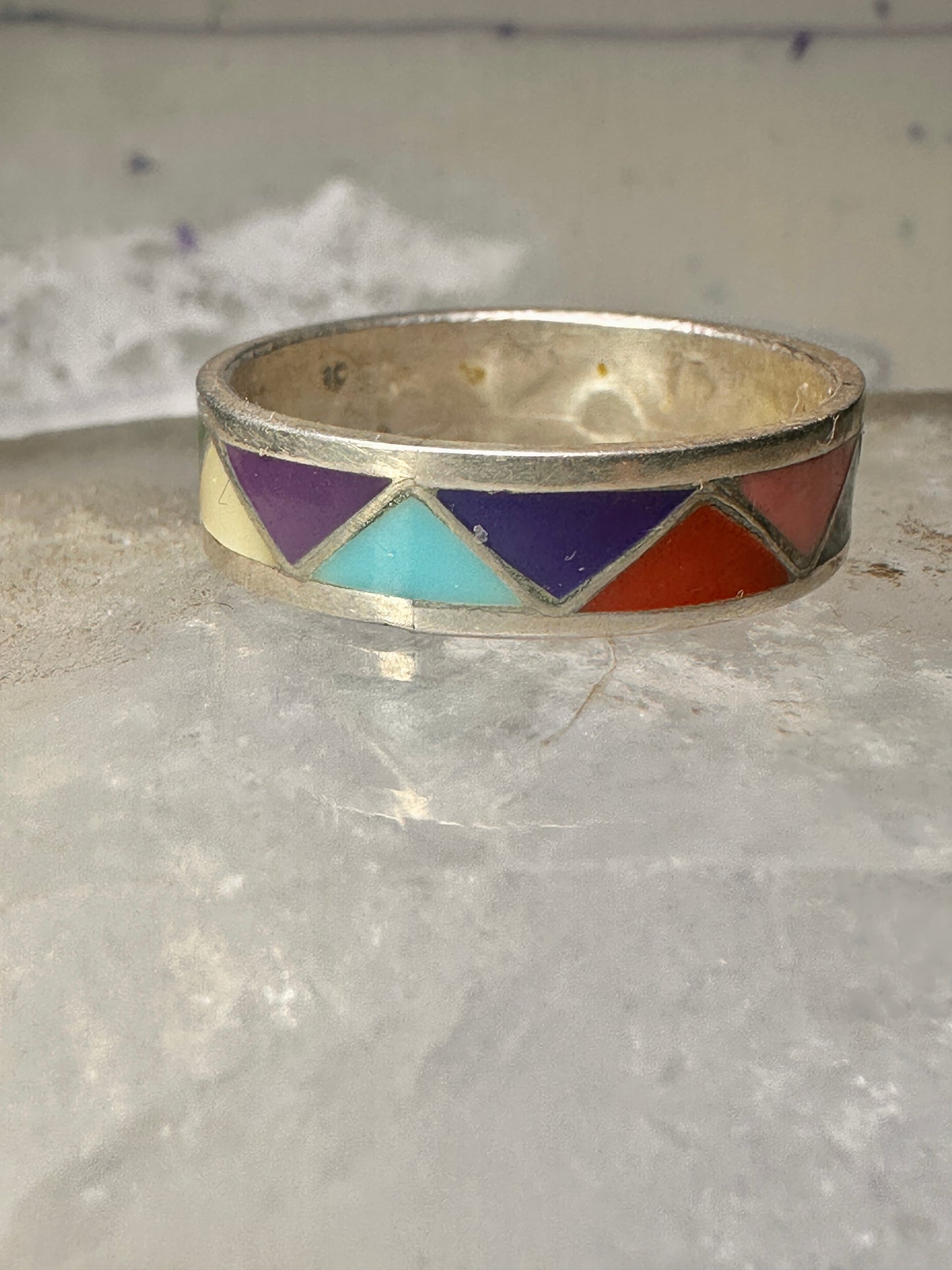 Zuni wedding ring turquoise malachite coral MOP size 12.75 sterling silver men