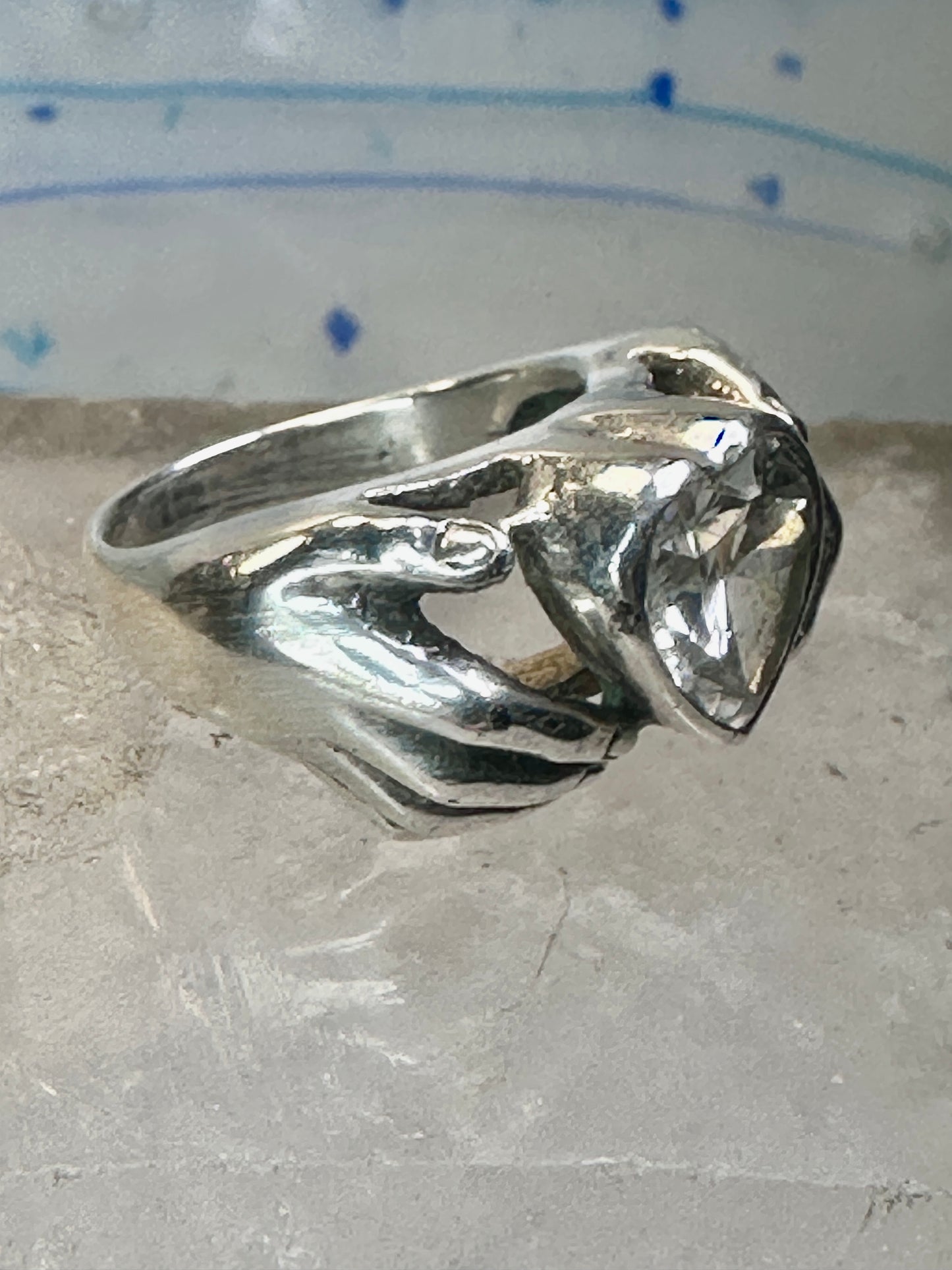 Heart ring Hands holding heart Valentine love band size 7.75 sterling silver women