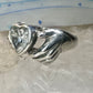 Heart ring Hands holding heart Valentine love band size 7.75 sterling silver women