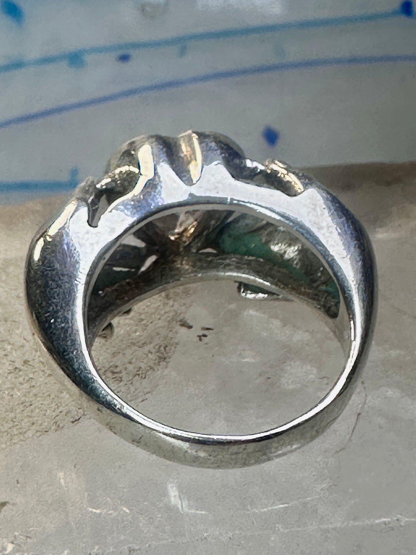 Heart ring Hands holding heart Valentine love band size 7.75 sterling silver women