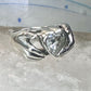 Heart ring Hands holding heart Valentine love band size 7.75 sterling silver women