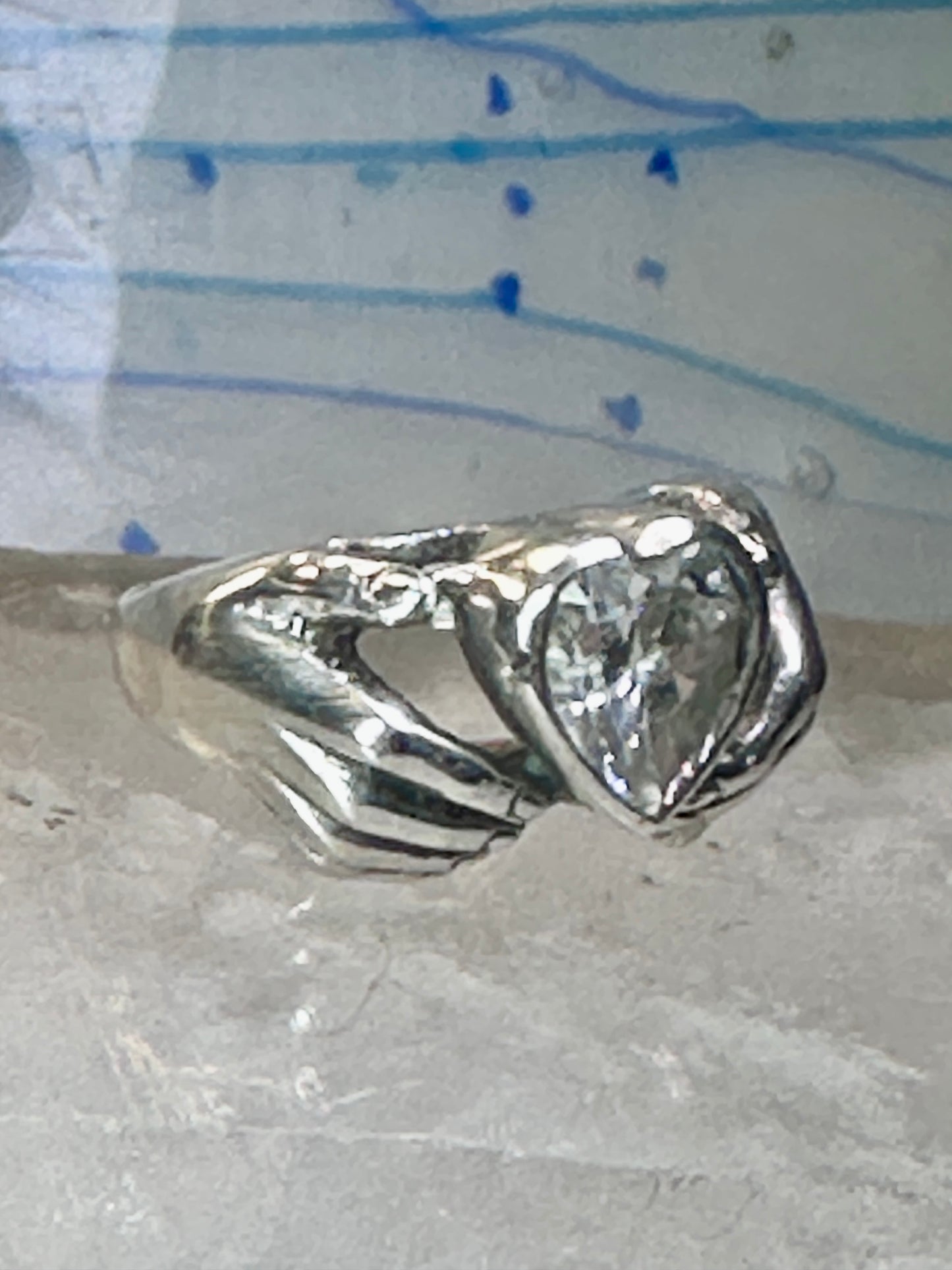 Heart ring Hands holding heart Valentine love band size 7.75 sterling silver women