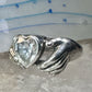 Heart ring Hands holding heart Valentine love band size 7.75 sterling silver women