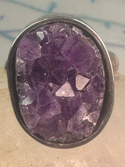 Amethyst crystal boho ring size 8 sterling silver women
