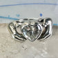 Heart ring Hands holding heart Valentine love band size 7.75 sterling silver women