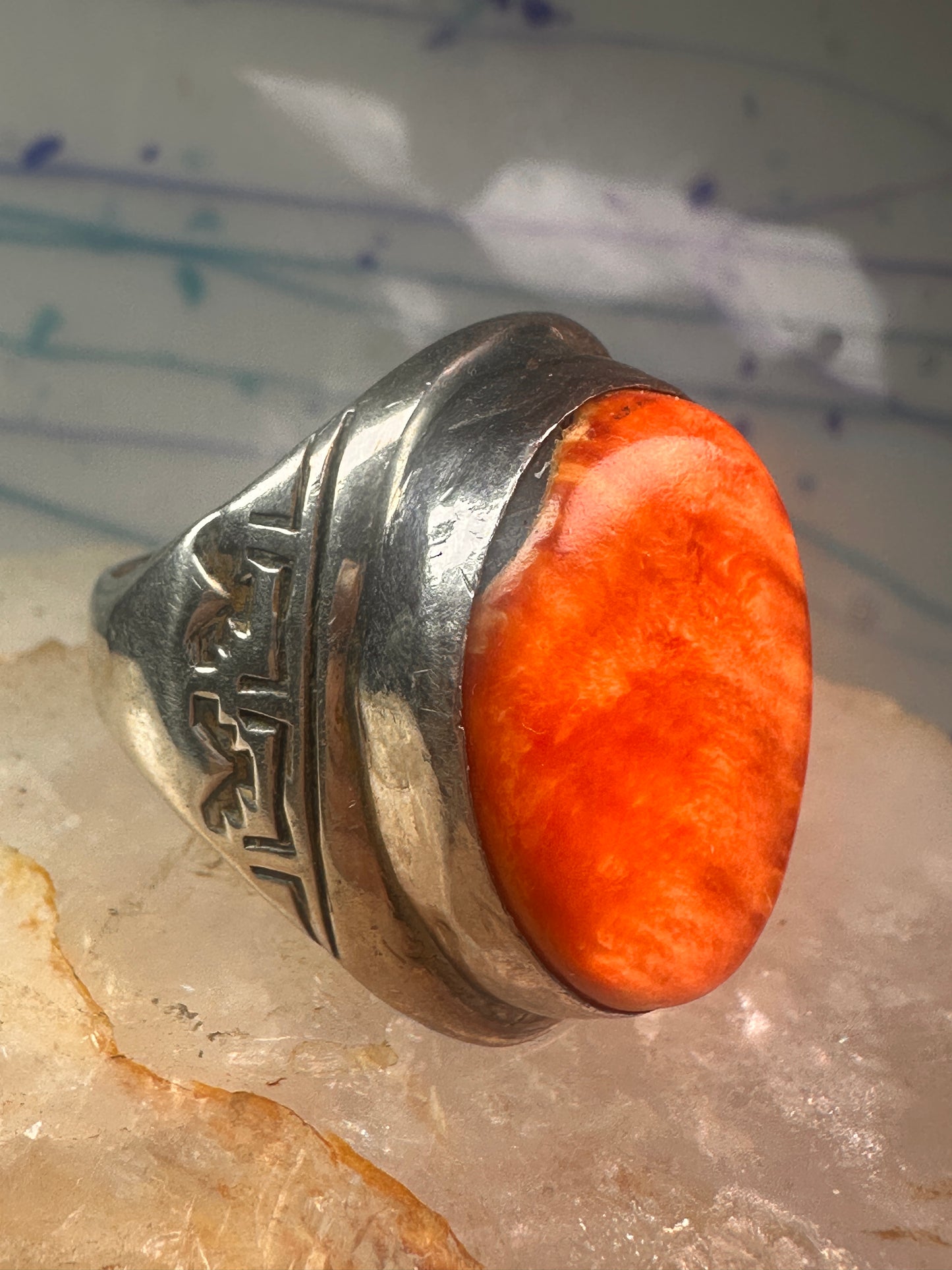 Navajo ring Spiny Oyster heavy band size 9.75 sterling silver IHMS