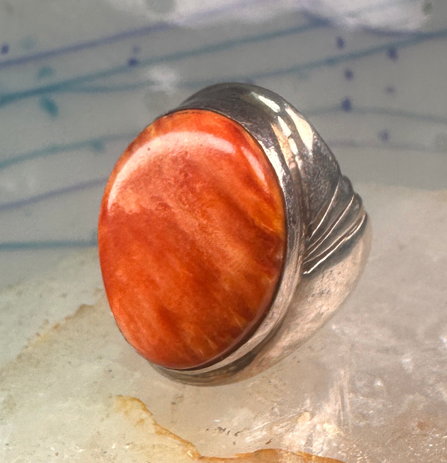 Navajo ring Spiny Oyster heavy band size 9.75 sterling silver IHMS