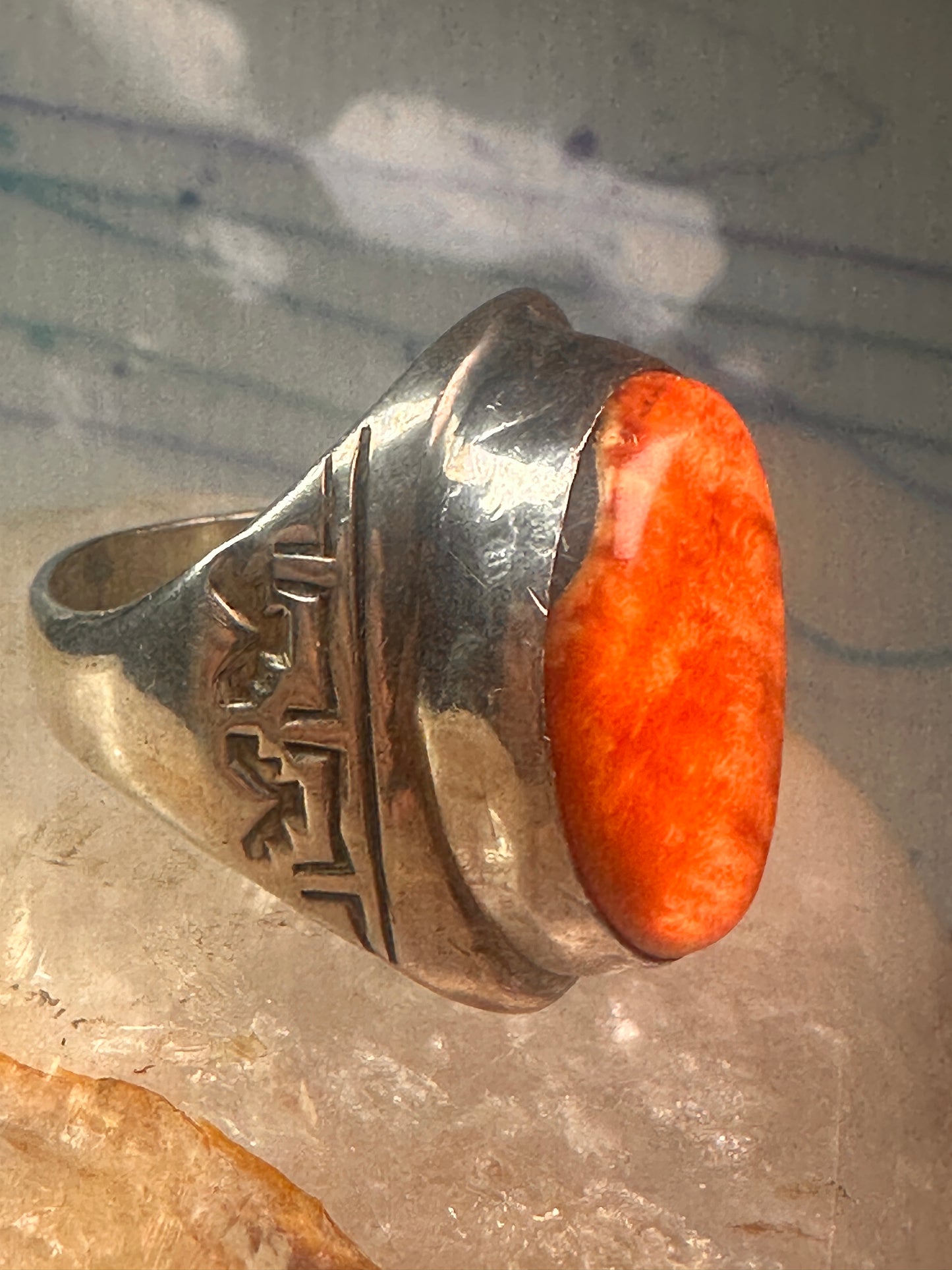 Navajo ring Spiny Oyster heavy band size 9.75 sterling silver IHMS