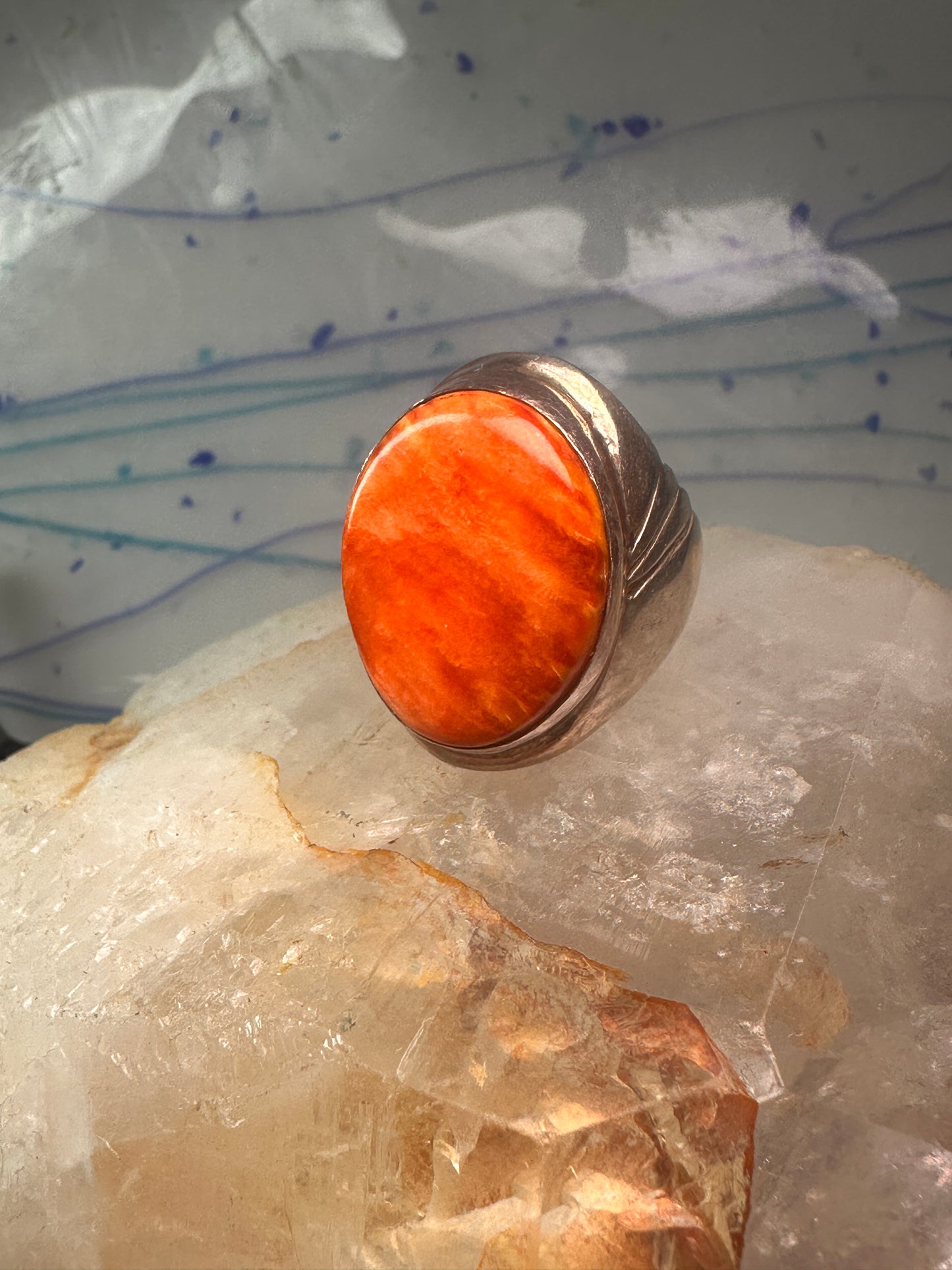 Navajo ring Spiny Oyster heavy band size 9.75 sterling silver IHMS