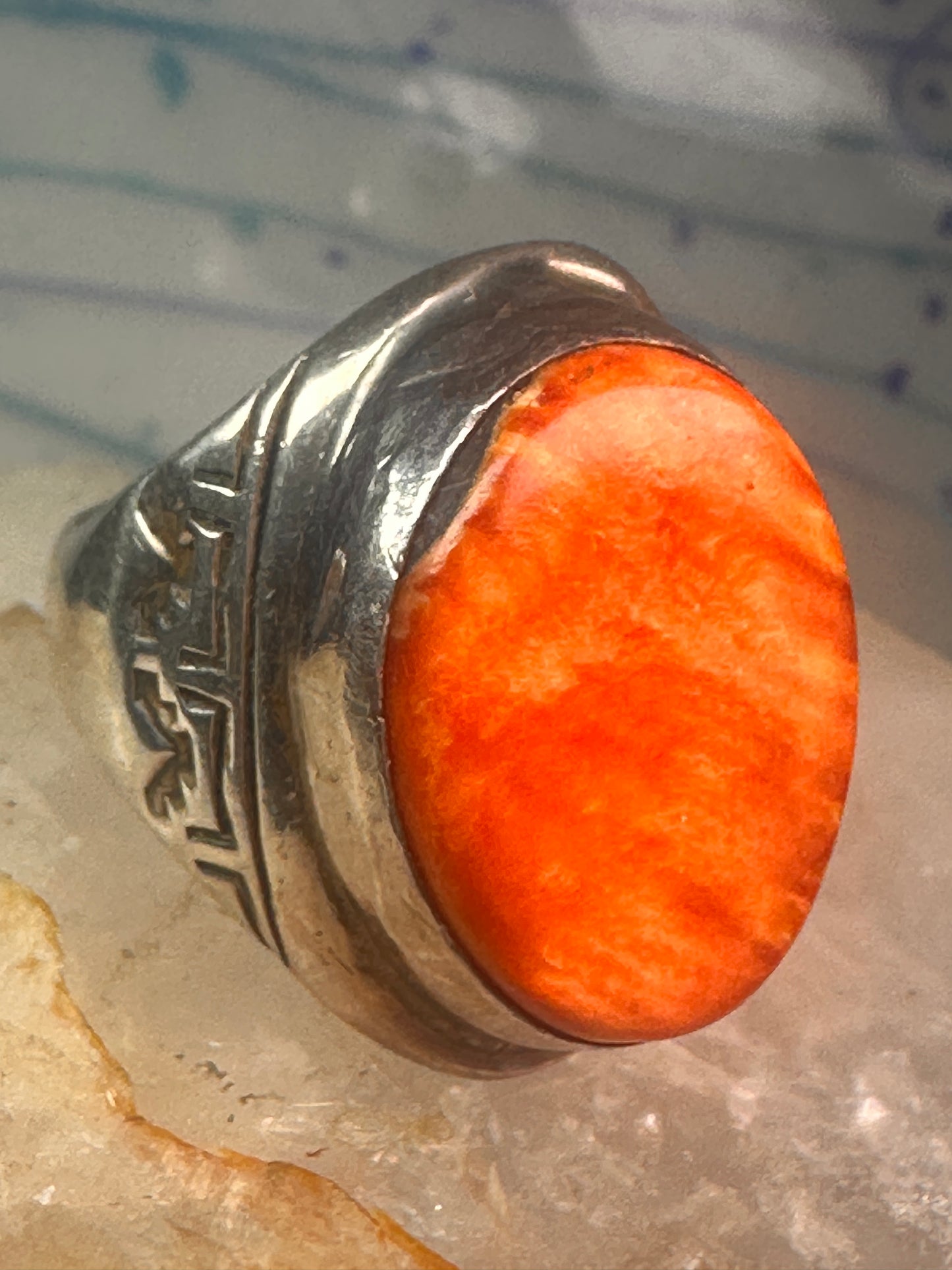 Navajo ring Spiny Oyster heavy band size 9.75 sterling silver IHMS