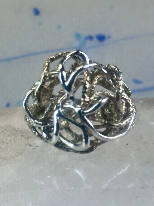 Vintage Panetta Brutalist ring size 6.75 Sterling silver with gold vermeil Tangled web in a dome