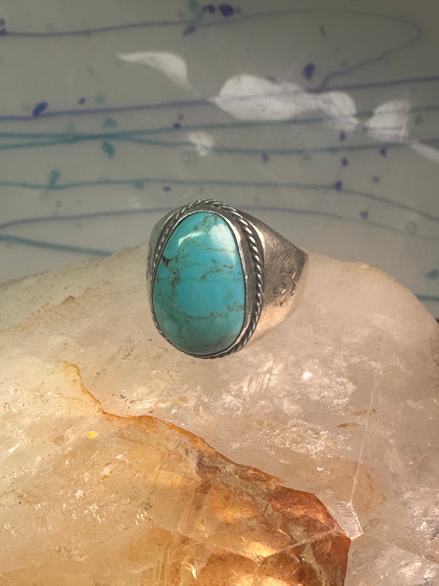 Navajo ring Turquoise heavy band size 9.75 sterling silver
