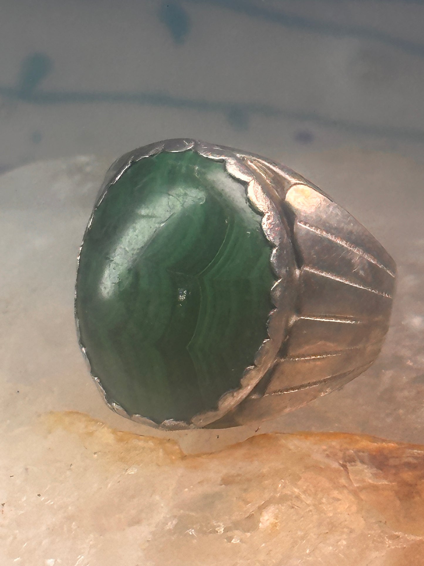 Navajo ring Malachite heavy band size 9.75 sterling silver
