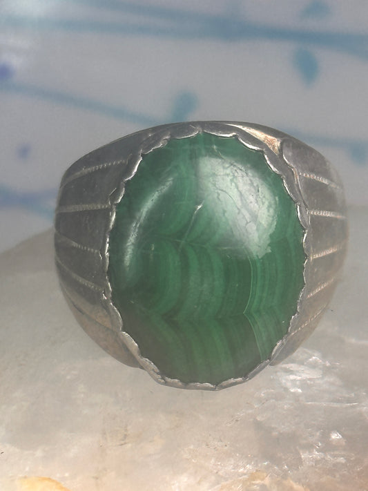 Navajo ring Malachite heavy band size 9.75 sterling silver