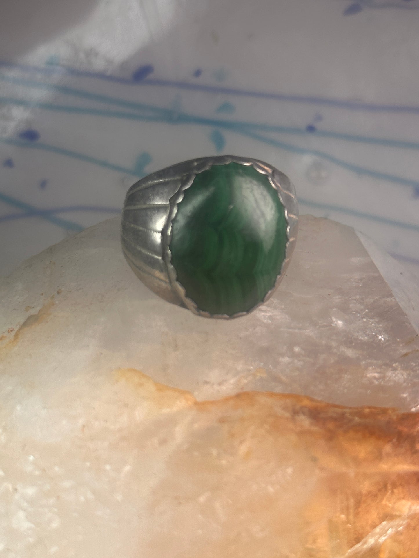 Navajo ring Malachite heavy band size 9.75 sterling silver