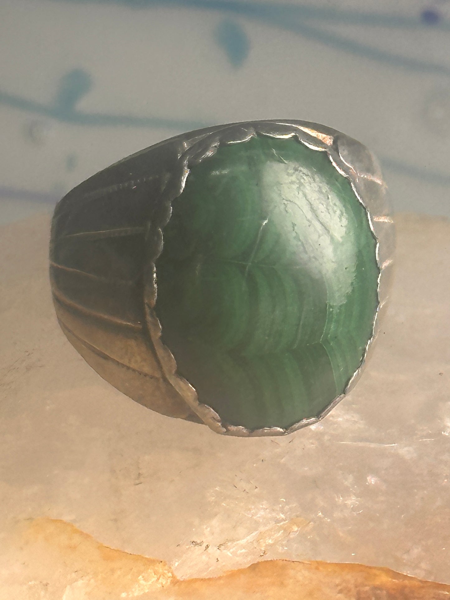 Navajo ring Malachite heavy band size 9.75 sterling silver