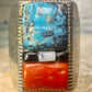 Navajo ring cobblestone turquoise coral MOP onyx size 10 sterling silver men women