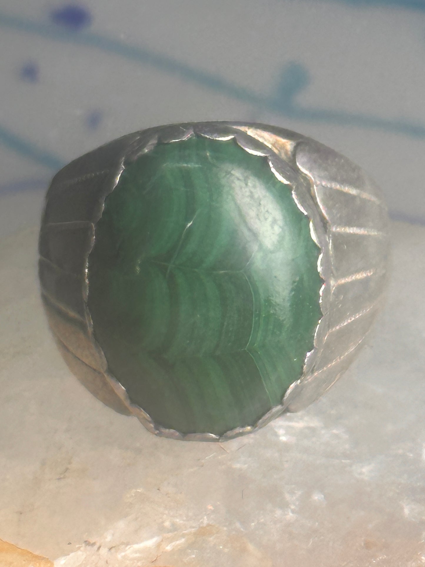 Navajo ring Malachite heavy band size 9.75 sterling silver
