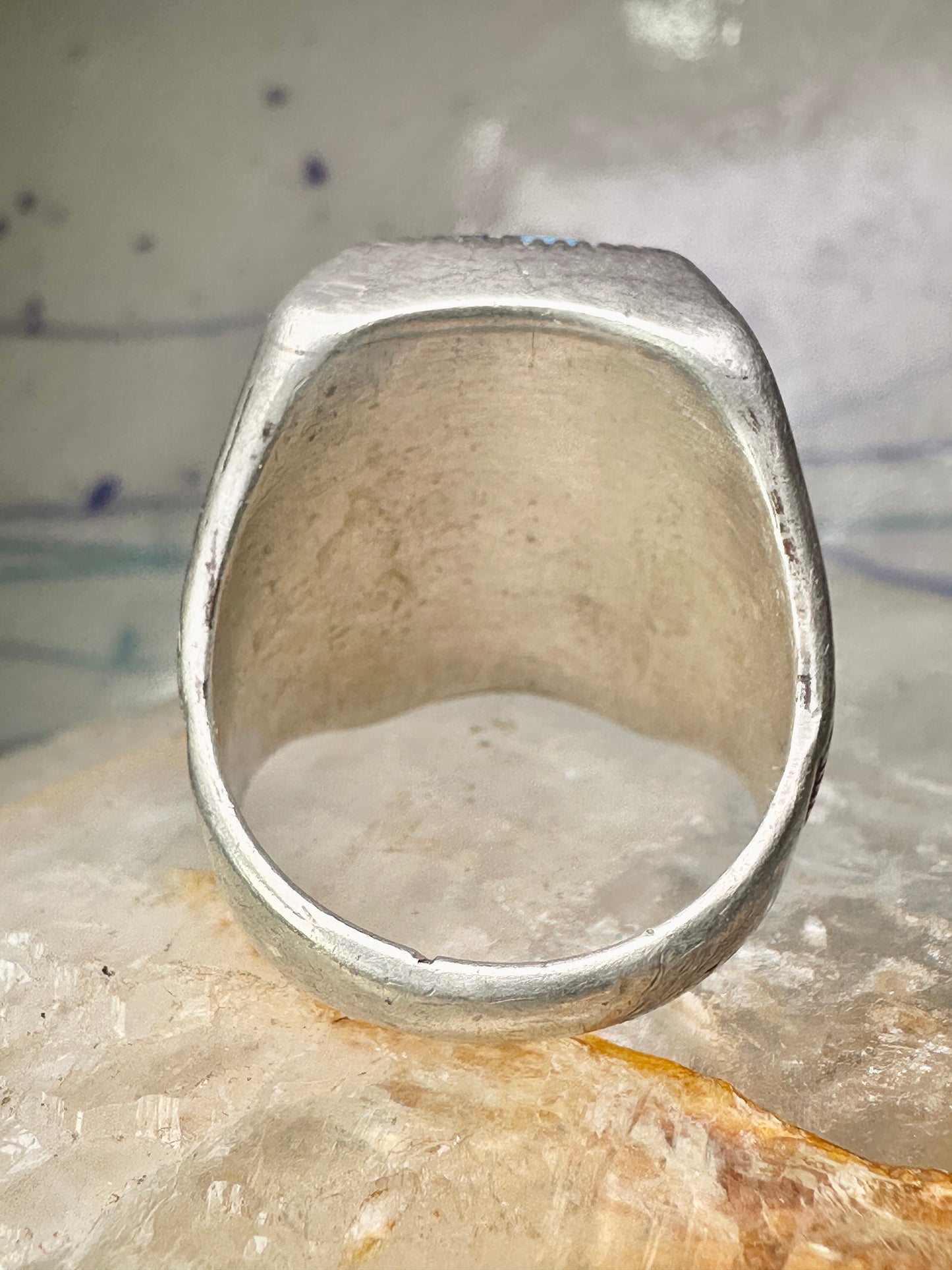 Navajo ring cobblestone turquoise coral MOP onyx size 10 sterling silver men women