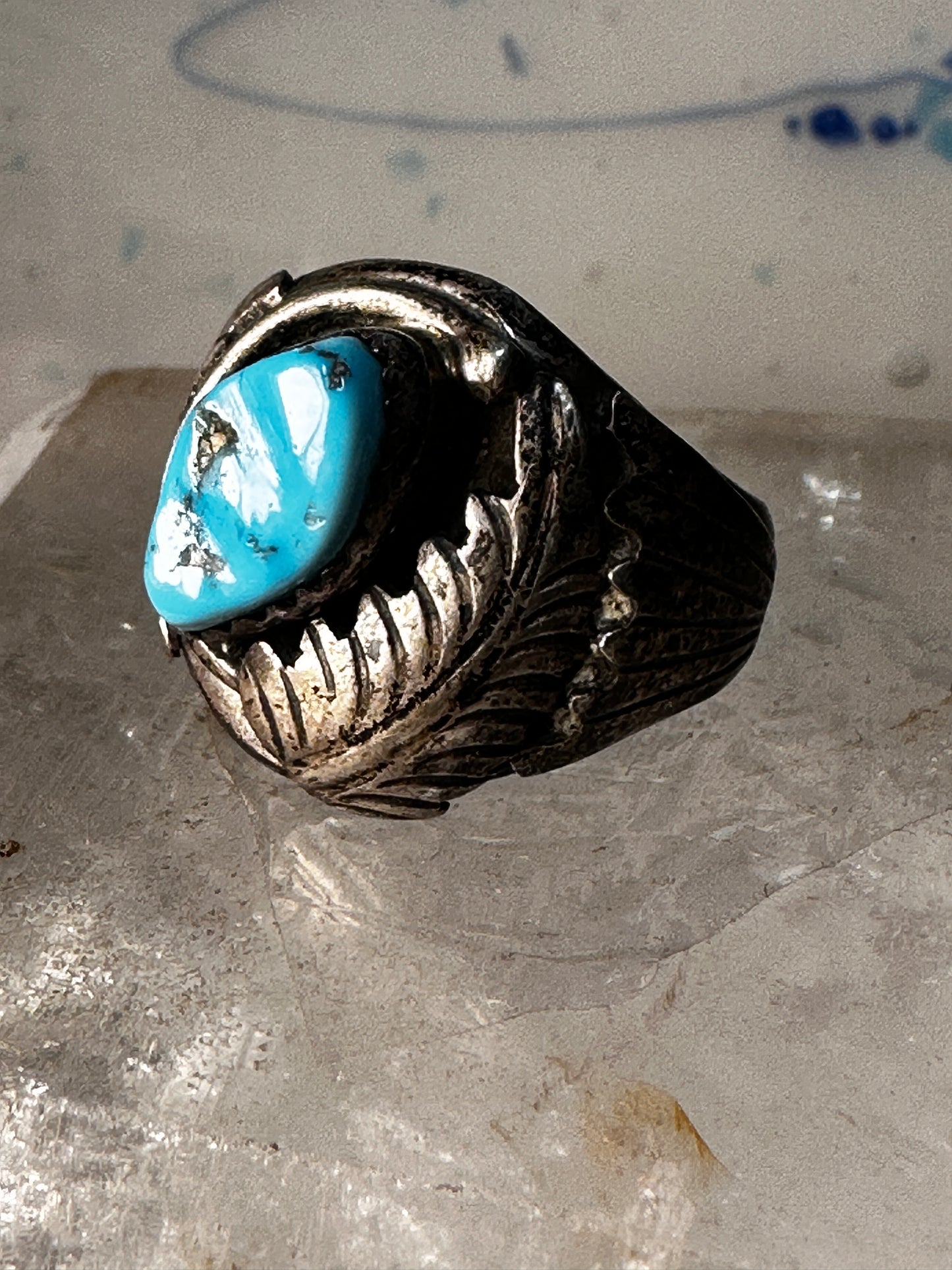 Navajo ring Turquoise band feather  size 9.75 sterling silver men women