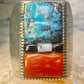 Navajo ring cobblestone turquoise coral MOP onyx size 10 sterling silver men women