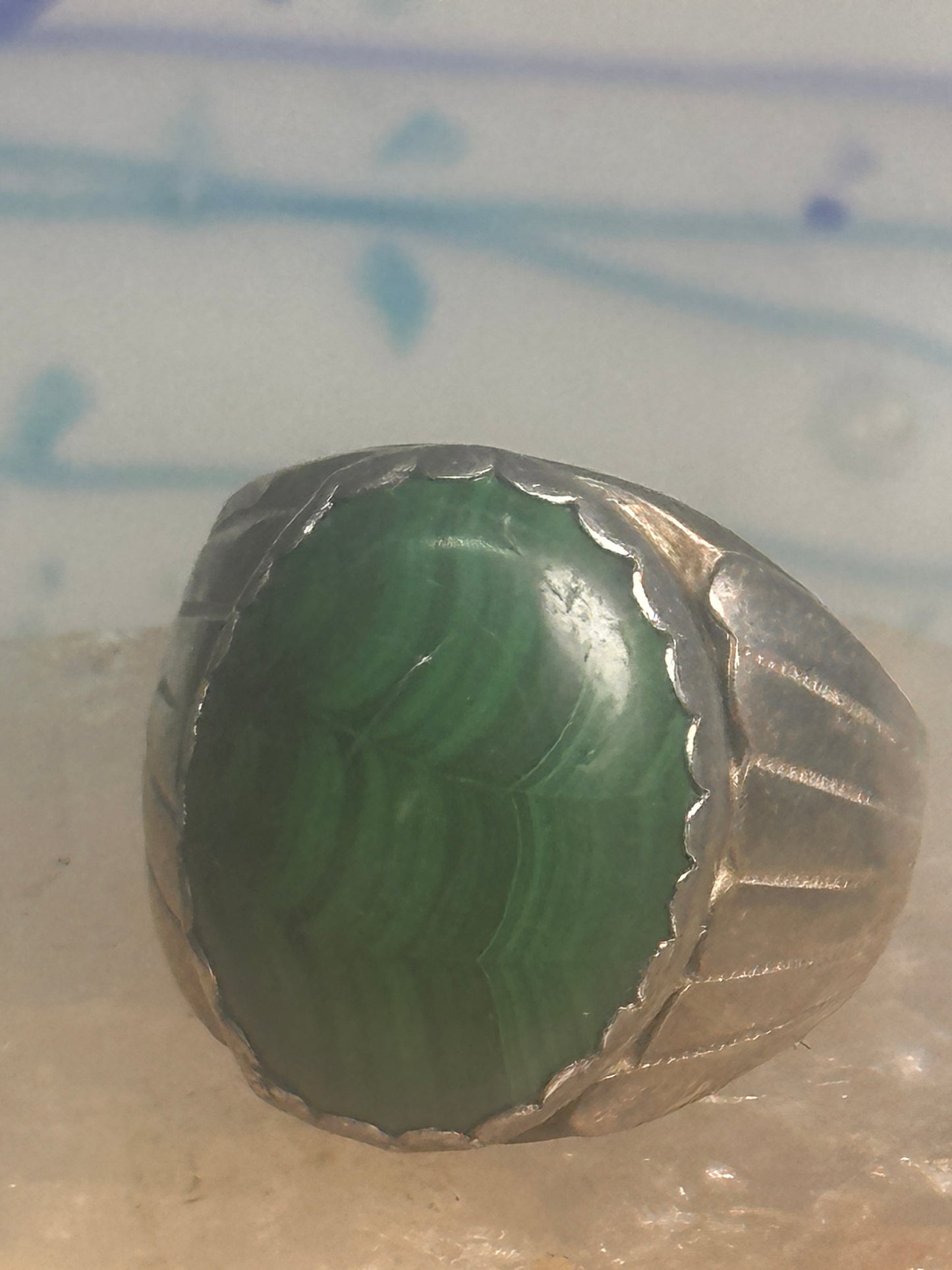 Navajo ring Malachite heavy band size 9.75 sterling silver