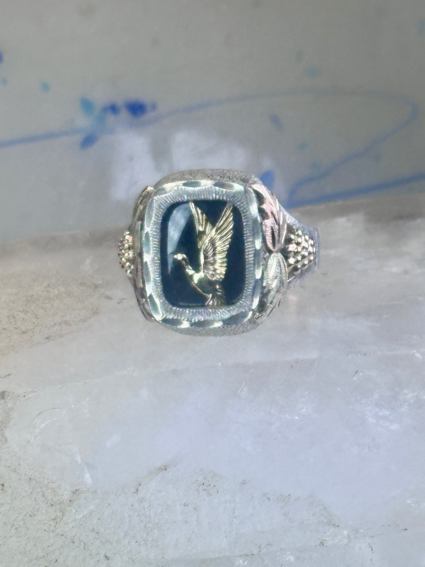 Black Hills Gold ring onyx size 10.75 duck goose Sterling silver 12K
