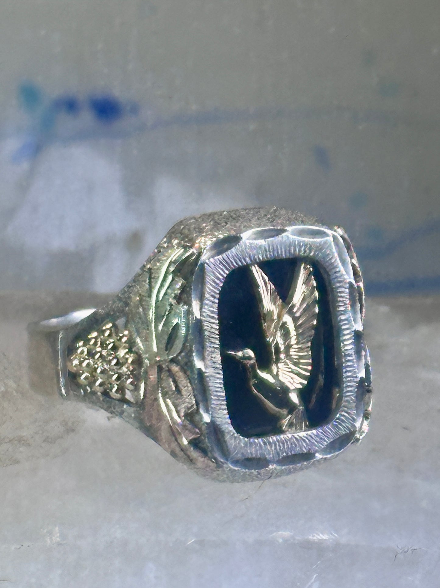 Black Hills Gold ring onyx size 10.75 duck goose Sterling silver 12K